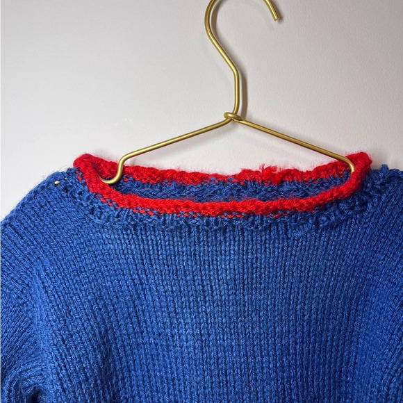 Handmade Knit Baby Sweater Red and Blue Pullover - Picture 6 of 7